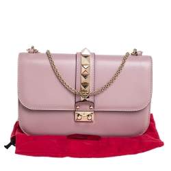 Pre Owned Valentino Pink Leather Medium Rockstud Glam Lock Flap Bag