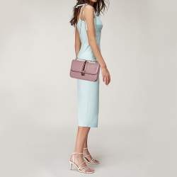 Pre Owned Valentino Pink Leather Medium Rockstud Glam Lock Flap Bag