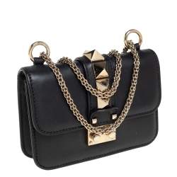 Pre Owned Valentino Black Leather Mini Rockstud Glam Lock Shoulder Bag