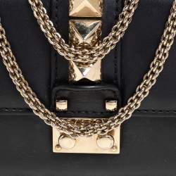 Pre Owned Valentino Black Leather Mini Rockstud Glam Lock Shoulder Bag