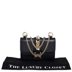 Pre Owned Valentino Black Leather Mini Rockstud Glam Lock Shoulder Bag