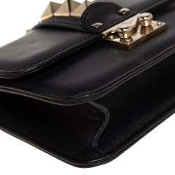Pre Owned Valentino Black Leather Mini Rockstud Glam Lock Shoulder Bag