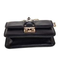 Pre Owned Valentino Black Leather Mini Rockstud Glam Lock Shoulder Bag