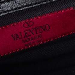 Valentino Black Leather Small Rockstud Trapeze Tote