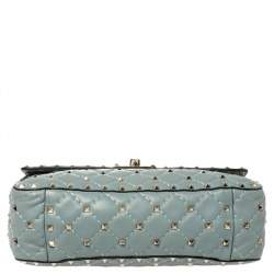 Pre Owned Valentino Blue Leather Medium Rockstud Spike Top Handle Bag