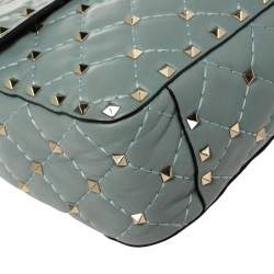 Pre Owned Valentino Blue Leather Medium Rockstud Spike Top Handle Bag