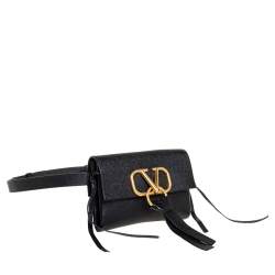 Pre Owned Valentino Black Leather Vring Belt Bag