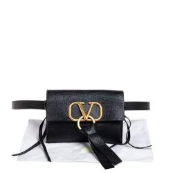 Pre Owned Valentino Black Leather Vring Belt Bag