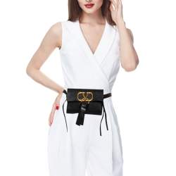 Pre Owned Valentino Black Leather Vring Belt Bag