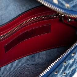 Pre Owned Valentino Blue Quilted Denim Rockstud Spike Belt Bag
