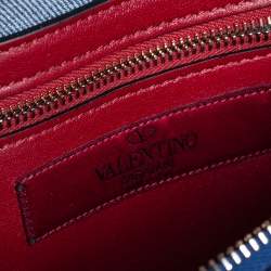 Pre Owned Valentino Blue Quilted Denim Rockstud Spike Belt Bag