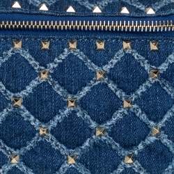 Pre Owned Valentino Blue Quilted Denim Rockstud Spike Belt Bag