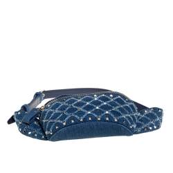 Pre Owned Valentino Blue Quilted Denim Rockstud Spike Belt Bag