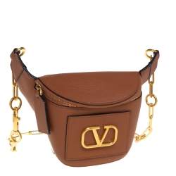 Pre Owned Valentino Tan Leather VLogo Belt Bag
