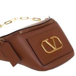 Pre Owned Valentino Tan Leather VLogo Belt Bag