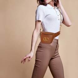 Pre Owned Valentino Tan Leather VLogo Belt Bag