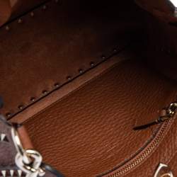 Valentino Brown Pebbled Leather Rockstud Flip Lock Messenger Bag