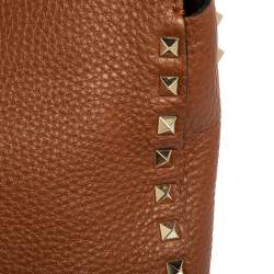 Valentino Brown Pebbled Leather Rockstud Flip Lock Messenger Bag