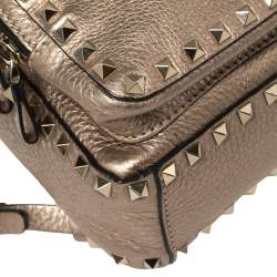 Pre Owned Valentino Metallic Beige Pebbled Leather Mini Rockstud Backpack