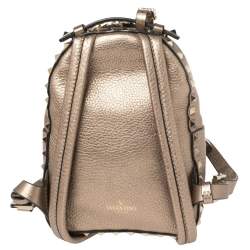 Pre Owned Valentino Metallic Beige Pebbled Leather Mini Rockstud Backpack