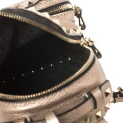 Pre Owned Valentino Metallic Beige Pebbled Leather Mini Rockstud Backpack