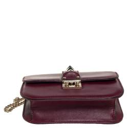 مملوكة مسبقًا Valentino Burgundy Leather Small Rockstud Glam Lock Flap Bag