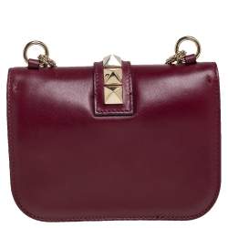 مملوكة مسبقًا Valentino Burgundy Leather Small Rockstud Glam Lock Flap Bag