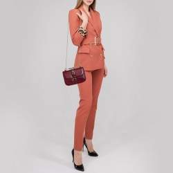 مملوكة مسبقًا Valentino Burgundy Leather Small Rockstud Glam Lock Flap Bag