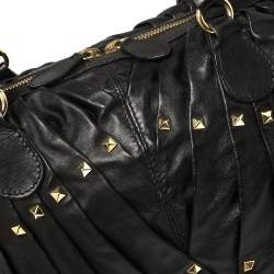 Pre Owned Valentino Black Leather Rockstud Boston Bag