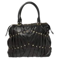 Pre Owned Valentino Black Leather Rockstud Boston Bag