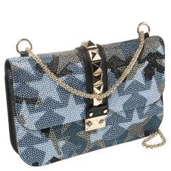 Pre Owned Valentino Multicolor Crystal Embellished Leather Medium Camustars Glam Lock Flap Bag