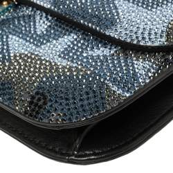 Pre Owned Valentino Multicolor Crystal Embellished Leather Medium Camustars Glam Lock Flap Bag