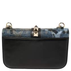 Pre Owned Valentino Multicolor Crystal Embellished Leather Medium Camustars Glam Lock Flap Bag