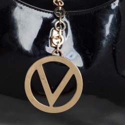 Pre Owned حقيبة هوبو فالنتينو جلد أسود لامع