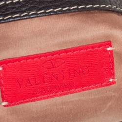 Pre Owned Valentino Dark Brown Pebbled Leather VRing Flap Hobo