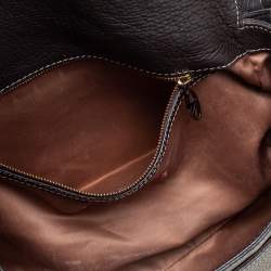 Pre Owned Valentino Dark Brown Pebbled Leather VRing Flap Hobo