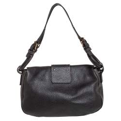 Pre Owned Valentino Dark Brown Pebbled Leather VRing Flap Hobo