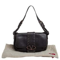 Pre Owned Valentino Dark Brown Pebbled Leather VRing Flap Hobo