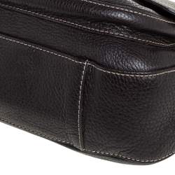 Pre Owned Valentino Dark Brown Pebbled Leather VRing Flap Hobo