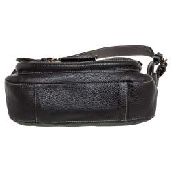 Pre Owned Valentino Dark Brown Pebbled Leather VRing Flap Hobo