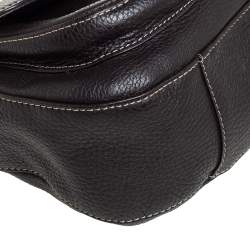 Pre Owned Valentino Dark Brown Pebbled Leather VRing Flap Hobo