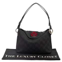 Pre Owned Valentino Black Monogram Canvas and Leather Round VRing Logo Baguette Bag