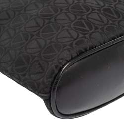 Pre Owned Valentino Black Monogram Canvas and Leather Round VRing Logo Baguette Bag