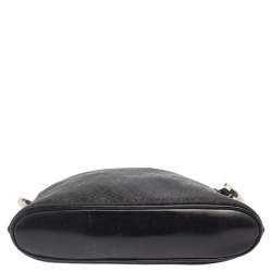 Pre Owned Valentino Black Monogram Canvas and Leather Round VRing Logo Baguette Bag