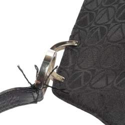 Pre Owned Valentino Black Monogram Canvas and Leather Round VRing Logo Baguette Bag