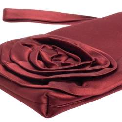 Pre Owned Valentino Maroon Satin Petal Detail Clutch
