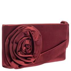 Pre Owned Valentino Maroon Satin Petal Detail Clutch