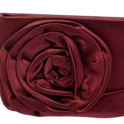 Pre Owned Valentino Maroon Satin Petal Detail Clutch