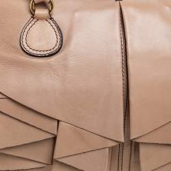 Valentino Beige Leather Ruffle Bowling Bag