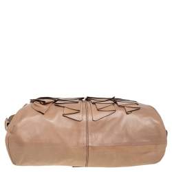 Valentino Beige Leather Ruffle Bowling Bag